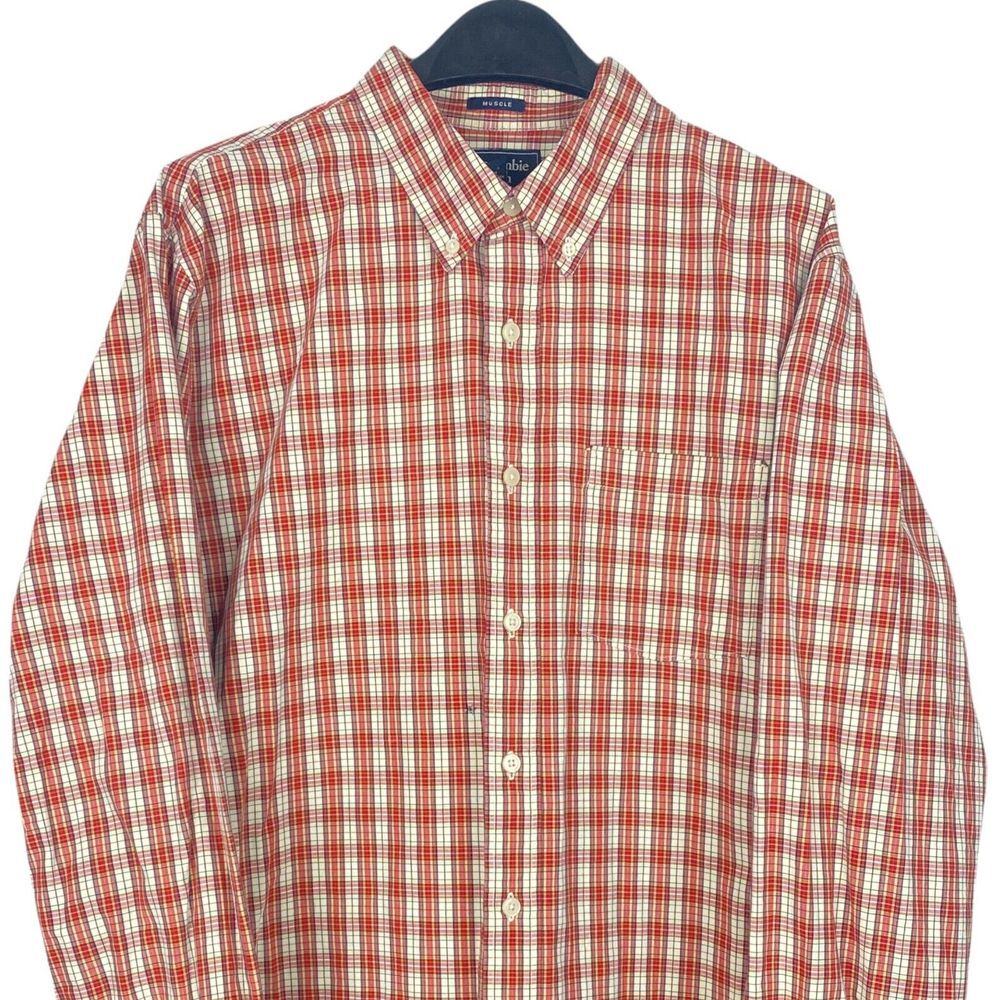 Abercrombie & Fitch Men's Large Muscle Fit Plaid Button Down Shirt Orange *Flaw - Picture 1 of 7